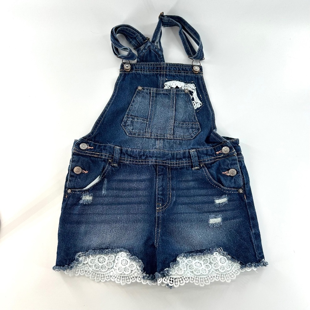 Jordache Blue Denim Kids Overalls with White Lace Size XL 14-16
